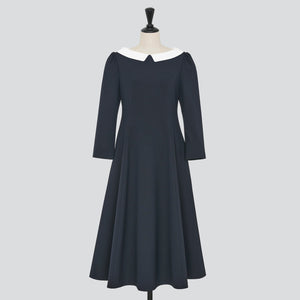 フォクシー38 ブルー×ドット白襟 リネンワンピース FOXEY NEW YORK